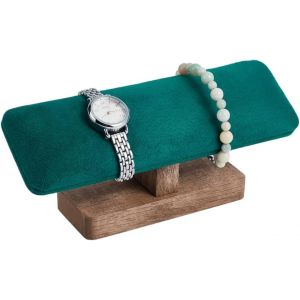 Kal-Présentoir De Montre En Bois, Présentoir De Bracelets En Velours Bleu Sarcelle Avec Base En Bois Support De Rangement Rectangulaire Pour Bracelets Tour Pour Affichage Au Détail, 19.8x6x8.5cm - Neuf