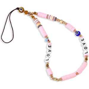 Checarzhn--No1-1 Pièce Rose Bohème Anti-Perte Chaîne De Téléphone Portable Ceinture De Téléphone Portable Rétro Nouveau Collier De Perles Acryliques Collier De Perles Charme De Téléphone Portable Cha - Neuf