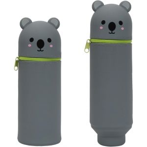 ERYI-Koala Gris Étui École 2 En 1 En Silicone Souple,Trousse Silicone,Cartoon Crayons,Trousse Silicone Verticale,Fermeture Eclair En Silicone Pochette De Stylo - Neuf
