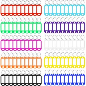 KALANKA-100pcs Porte &Eacute;tiquettes Cle,Porte-Cl&eacute;s en Plastique Plaques pour cl&eacute;s Multicolores avec Anneau pour Identificateur de Cl&eacute; de Porte, Valise,H&ocirc;tel,Animal de Compagnie - Neuf