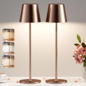 2 Pi&egrave;ces Lampe De Table Led Sans Fil, 3 Temp&eacute;rature De Couleur, Intensit&eacute; Variable, Lampe De Chevet Tactile Rechargeable Pour Chambre Salon Camping Jardin Caf&eacute; Ext&eacute;rieur(Brun) - Neuf