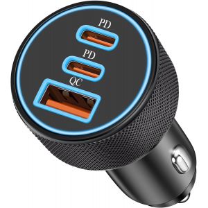 67W USB C Car Charger 3-Port Adapter Car Charger USB-C and USB-A PD/QC Socket 12V Fast Charging for iPhone 16/16e/15/14/13 Pro Max, Samsung Galaxy S25/S24/S23, Pixel 9/8 - Neuf