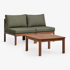 Ensemble De Jardin Avec Canap&eacute; Modulaire 2 Pi&egrave;ces Et Table Basse En Bois D'acacia Branson Vert Olive Intense Brun Acacia Fonc&eacute; - Neuf