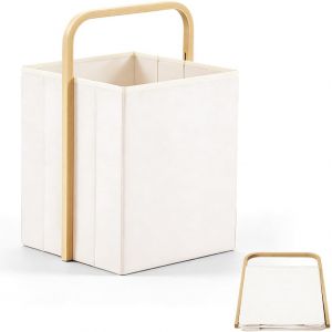 MEVRONISSHOP-Panier &agrave; linge pliable de 65 l - Grand panier &agrave; linge pliable avec poign&eacute;e de transport en bambou - Peu encombrant - Panier de rangement stable pour linge sale, buanderie, salle de bain, - Neuf