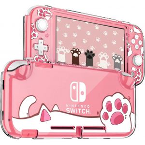 Coque Compatible Avec Switch Lite, Transparente Rigide Pc &Eacute;tui De Protection Anti-Rayures, Antichoc Shell Accessoires Pour Switch Lite - Patte De Chat Rose - Neuf