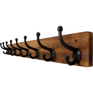Porte Manteau Mural,8 Crochets En Fonte,Patère Murale,Bois Massif Porte Manteau Salle De Bain Pour Manteaux,Marron - Neuf
