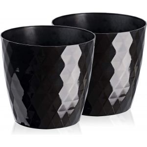 Pot De Fleurs,Pot De Plantes En Plastique,Lot De 2,Forme Ronde,Cache-Pot (25 Cm,Noir) - Neuf