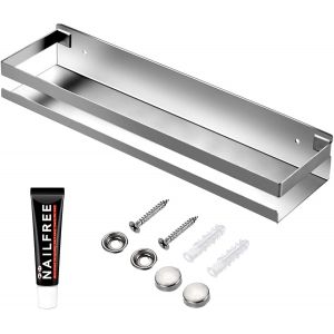 TIANYI-&Eacute;tag&egrave;res de rangement flottantes en m&eacute;tal inoxydable - &Eacute;tag&egrave;res murales rectangulaires pour salle de bain, cuisines et buanderies (40 cm, argent&eacute;es) - Neuf