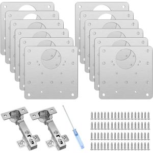 12 pi&egrave;ces Plaques de R&eacute;paration de Charni&egrave;re d'armoire, avec 2 Charnieres Porte Placard, Plaque de Reparation Charniere avec Trou, plaque de r&eacute;paration de charni&egrave;re en acier inoxydable - Neuf