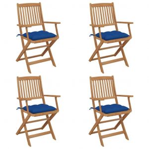 Prolenta Premium - Chaises Pliables De Jardin Lot De 4 Avec Coussins Bois D'acacia - Neuf
