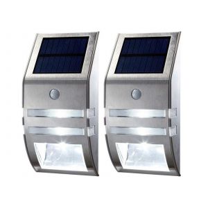 Lot De 2 Lampes Murales Solaires &Agrave; D&eacute;tecteur De Mouvement Pour Usage Ext&eacute;rieur - Neuf