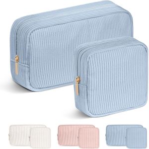 KALANKA-Trousses de Maquillage, 2PCS Trousse Maquillage en Velours Côtelé, Trousse de Toilette Femme, Trousse Cosmétique de Voyage, Petite Trousse de Maquillage pour Femme, Homme, Fille, Garcon - Neuf