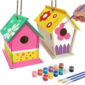 Artisanat pour les enfants de 4 &agrave; 8 ans - Kit de 2 maisons d'oiseaux bricolage - construire et peindre un nichoir (comprend des peintures et des pinceaux) Arts en bois pour les filles gar&ccedil;ons tout-pet - Neuf