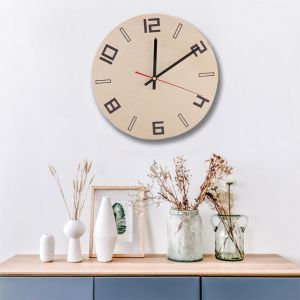 HJLIAN Horloge murale analogique ronde en bois avec chiffres arabes vintage pour decoration de maison ou de bureau (C) - Neuf