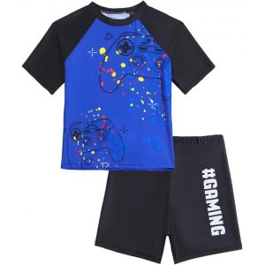 Bnhgc-Maillot De Bain Pour Garçon 2 Pièces Combinaison Maillot Anti Uv Enfant, T-Shirt + Short De Bain Pour Piscine, Vacances À La Plage, Entraînement De Natation Pour Enfant 6 7 8 9 Ans - Neuf