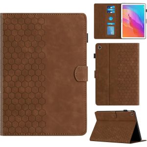 KAL-Coque Pour Huawei Matepad T10S 10.1"" Ags3-L09 Ags3-W09/Matepad T10 9.7"" Agr-L09 Agr-W09 Bo&icirc;tier Avec Support Avec Fente Pour Carte, Motif Hexagonal Structur&eacute; Housse En Similicuir, Marron - Neuf