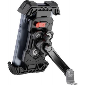 MEVRONISSHOP-Support T&eacute;l&eacute;phone Moto Support Telephone Scooter2025 Double Amortissement des Vibrations Support T&eacute;l&eacute;phone pour R&eacute;troviseur Moto avec Rotation &agrave; 360&deg; pour Smartphone de 4,5-7,2 Pouces - Neuf