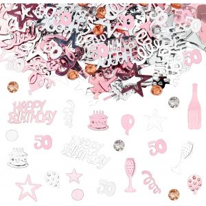 Confettis 50 ans - Décoration de table d'anniversaire - Confettis or rose - Pour femme et homme - Neuf