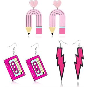 Kalhx-3 Paires Boucles D'oreilles Néon Années 80 90 Pendentifboucle D'oreille De Noël Vintage Accessoire Fluo Costume Fête Deguisement Annee 80 Disco Femme Boucles D'oreilles Exagérées Annee 2000 - Neuf