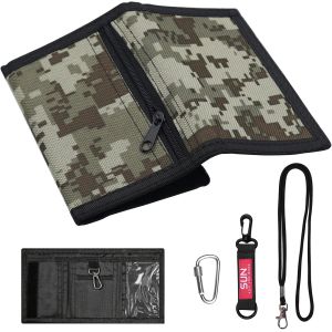 NSIECD-Portefeuille Camouflage en Toile Trois Volets pour Enfant et Adolescent - Mince Porte Monnaie pour Gar&ccedil;ons Homme z&eacute;ro (Marron Clair) - Neuf