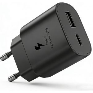 JGD-Chargeur USB C Rapide 25W USBC Multi Prise Replacement for iPhone 16 15 14 13 12 11 Pro Max SE 2020 XS XR X 8 Plus, Pad, 2-Port Chargeur Rapide Type C Secteur Adaptateur Mural Alimentation Duaerm - Neuf