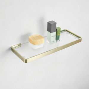 &Eacute;tag&egrave;re De Salle de Bain en Verre, Or Bross&eacute;, 55 cm, Rectangulaire - Neuf