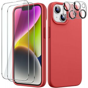 5 en 1 Coque Silicone pour iPhone 14 6,1 Pouces, avec 2 Protection D'&iquest;&iquest;cran et Cam&iquest;&iquest;ra Arri&iquest;&iquest;re Protecteur, Film en Verre Tremp&iquest;&iquest; &iquest;&iquest; Couverture Compl&iquest;&iquest;te, Housse ?tui Antichoc (Rouge) - Neuf