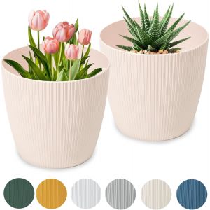 ERYI-Pots De Fleurs Mats Pots De Plantes Ronds En Plastique Durables Et Légers Pour Salon Et Salle À Manger - 2 Pièces (Rose, Ø 16 Cm) - Neuf
