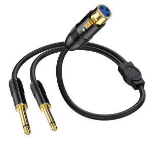 Câble répartiteur XLR femelle vers double 1/4 pouce en Y Convertisseur audio XLR femelle vers double prise mono 6,35 mm - Neuf