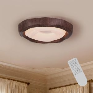 Subzonal-Plafonnier Led Moderne, Luminaire Plafonnier Ronds &Agrave; Impression De Grain De Bois,Dimmable Plafonnier Chambre Avec T&eacute;l&eacute;commande,Cuisine,Solon Lampe &Eacute;clairage De Plafond Salon,48w,Noyer. - Neuf