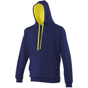 Sweat &Agrave; Capuche Contrast&eacute;e Unisexe - Jh003 - Bleu Marine Et Jaune - Neuf