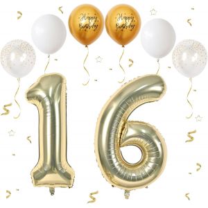 Ballon Anniversaire 16/61 Ans Champagne d'or,101 CM Ballon Chiffre 16,Happy Birthday Decoration Ballons 16 Anniversaire Ballon,Décoration Ballon Numéro pour 16/61-Vole à l'Hélium - Neuf