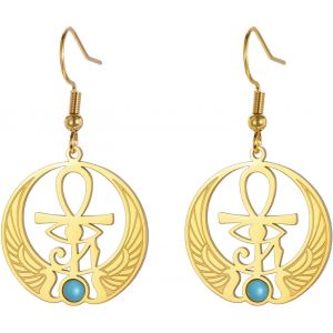Kal-Oeil De Horus Ankh Boucles D'oreilles Pour Femme En Acier Inoxydable Ancien Oeil D'horus Égyptien Avec Croix Ankh | Boucle D'oreille À Double Aile Avec Penzoloni Bijoux De Protection - Neuf