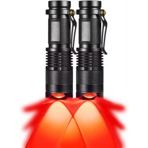 HLJHJ-Lampe torche à lumière rouge, zoomable et étanche, avec clip, 3 modes d'éclairage pour le camping, la pêche de nuit, la chasse, la randonnée, la vision nocturne, l'astronomie, les urgences et - Neuf