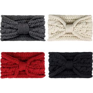 4 Pi&egrave;ces Bandeau Cheveux Pour Femme Bandeaux Hiver Serre-T&ecirc;te Tricot&eacute; Oreille R&eacute;chauffeur Chaud Nou&eacute; Bande Elastique Cheveux Pour Femmes Filles - Neuf