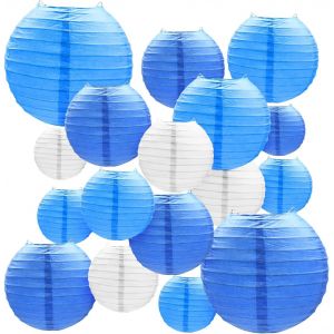 KALANKA-Lot de 20 lanternes en papier bleues et blanches, de 10 cm, de 10 cm, de différentes tailles, de différentes tailles, lanternes rondes chinoises suspendues, abat-jour en papier pour décoratio - Neuf