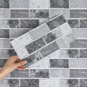 ERYI-Credence Adhesive Pour Cuisine Pierre Grise 12 Pièces, Carrelage Carreaux Adhesif Mural Cuisine Salle De Bain, Stickers Autocollant Imperméable 15X30 Cm - Neuf