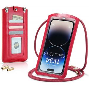 KALANKA-Petit Sac Sacs à Bandoulière Sac Téléphone Portable Femmes Mini Pochette Portefeuille Universelle pour iPhone 15 14 13 12 11 Pro Max Samsung Z Flip 5 4 S23 Ultra Plus Jusqu'à 7.3" Rouge Clair - Neuf