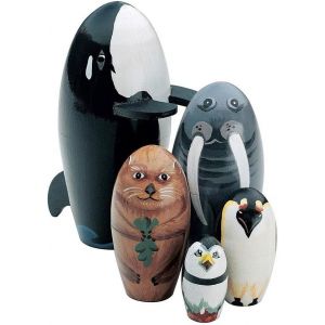 Baleine De Passer Un Bon Moment - Poupées Russes En Bois Russe Imbrication En Poupées - Mer De La Vie De Figurines D'animaux - L'empilement Des Poupées Set De 5 - Neuf