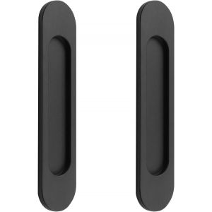 Lot de 2 poign&eacute;es de porte coulissante ovales autocollantes, en alliage d'aluminium noir mat, sans perforation, pour portes de grange coulissantes, fen&ecirc;tres et armoires (15 cm) - Neuf