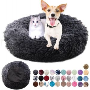 Panier Rond Pour Chien En Tissu Peluche Doux - Lit Lavable Anti-Dérapant Avec Coussin Apaisant Pour Chat - Petit Et Moyen Taille - Gris Clair 60cm - Neuf