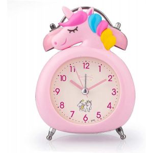 R&eacute;veil pour enfants, horloge silencieuse avec veilleuse et alarme puissante, facile &agrave; r&eacute;gler, fonctionne &agrave; piles, jolie horloge licorne &agrave; double cloche d&eacute;corative pour filles - Neuf