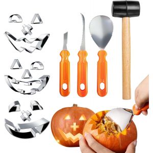 Mevronisshop-Kit De Sculpture De Citrouille D'halloween,2024 Nouveau Couteau De Sculpture De Citrouille Pour Enfants Avec Emporte-Pièce De Citrouille En Acier Inoxydable Outil De Sculpture De Citroui - Neuf