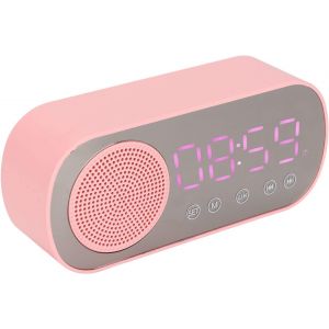 reveil ado Fille, Radio R&eacute;veil Rose, R&eacute;veil Bluetooth, Haut-Parleur Hi-FI, &eacute;cran Miroir LED, Chargement Micro USB, Radio FM, Horloge num&eacute;rique pour la Lecture et Les Voyages - Neuf