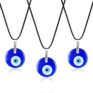 Asas-Shanghuhai Collier Mauvais ?il 3 Pièces Bijoux Collier De Protection De Porte-Bonheur Collier Oeil Bleu Corde En Cuir Collier Ras De Cou Diable Collier De Globe Oculaire Turc Pour Femme Homme - Neuf