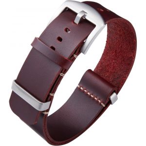 Eryi-Bracelets De Montres En Cuir Remplacement Bracelet Pour Montre En Cuir Huilé Crazy Horse 18mm 19mm 20mm 21mm 22mm 24mm Bracelets En Une Seule Pièce Pour Homme Et Femme Avec Boucle Argent/Noir - Neuf