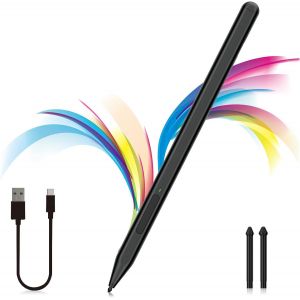 Stylet Pour Microsoft Surface Pro 9/8/X/7+/6/5/4/3/Surface 3,Stylo Surface Go 3/2/1,Surface Laptop/Studio/Book 4/3/2/1 Avec Bouton Latéral Gomme,Rejet De Paume,Fonction D'Inclinaison (Black) - Neuf