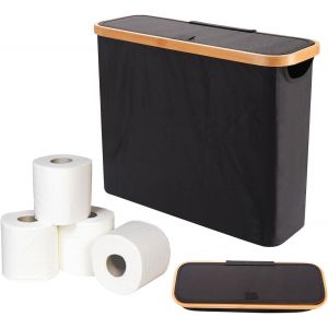 meimie-Boite Rangement Papier Toilette,Panier À Papier Hygiénique,Rangement De Papier Toilette En Bambou Avec Couvercle,Porte Rouleau Wc,Organisateur D'Accessoires De Salle De Bains,Noir - Neuf