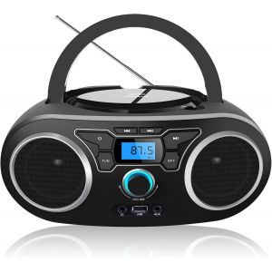 Lecteur Cd Avec Bluetooth, Radio Fm Stéréo Avec Son Cristallin, Lecture Mp3/Cd/Cd-R, Entrée Usb &Aux-In, Prise Casque, Ecran Lcd, Lecteur Cd Boombox Portable - Neuf