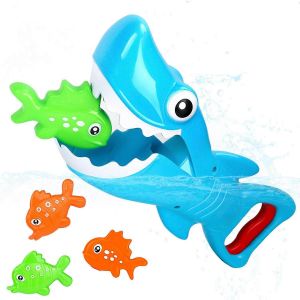 Ensemble de jouets de bain pour b&eacute;b&eacute; Shark Grabber avec 4 poissons flottants pour tout-petits - Neuf